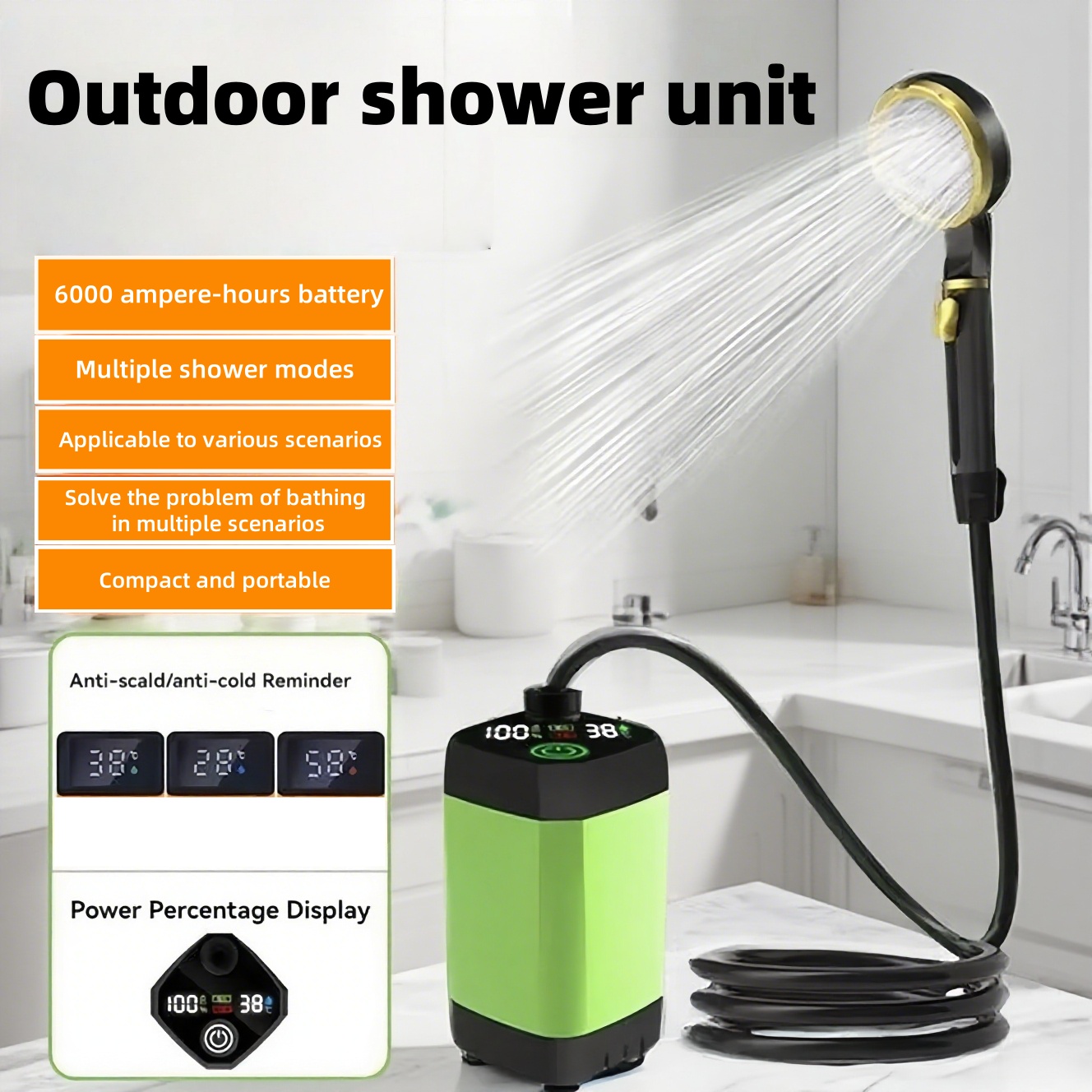 Outdoor Camping Showers - Przenośny elektryczny prysznic zewnętrzny z długą