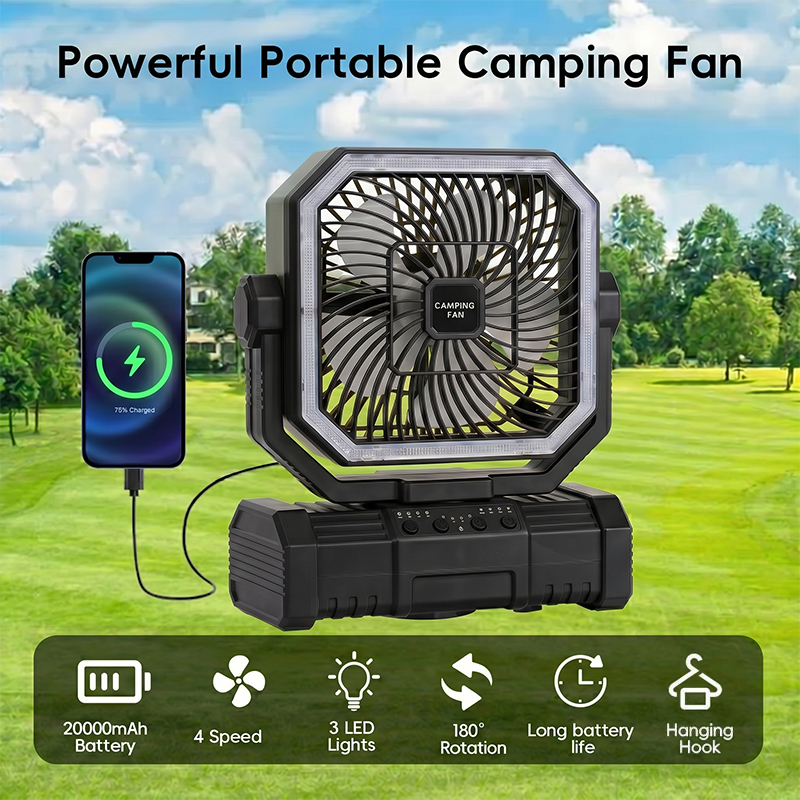 Outdoor Camping Gazebo - Wentylator sufitowy kempingowy 20000mAh, przenośny, zasilany