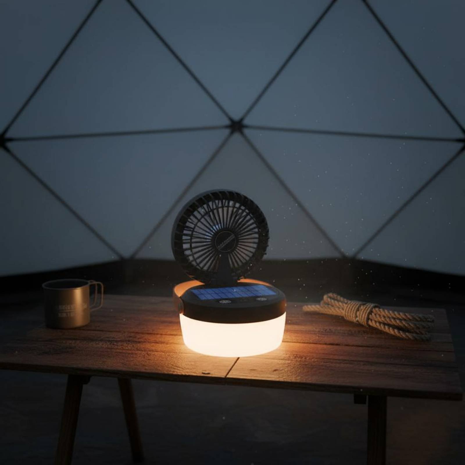 Outdoor Camping Gear - Solarna lampa kempingowa z wentylatorem, składana