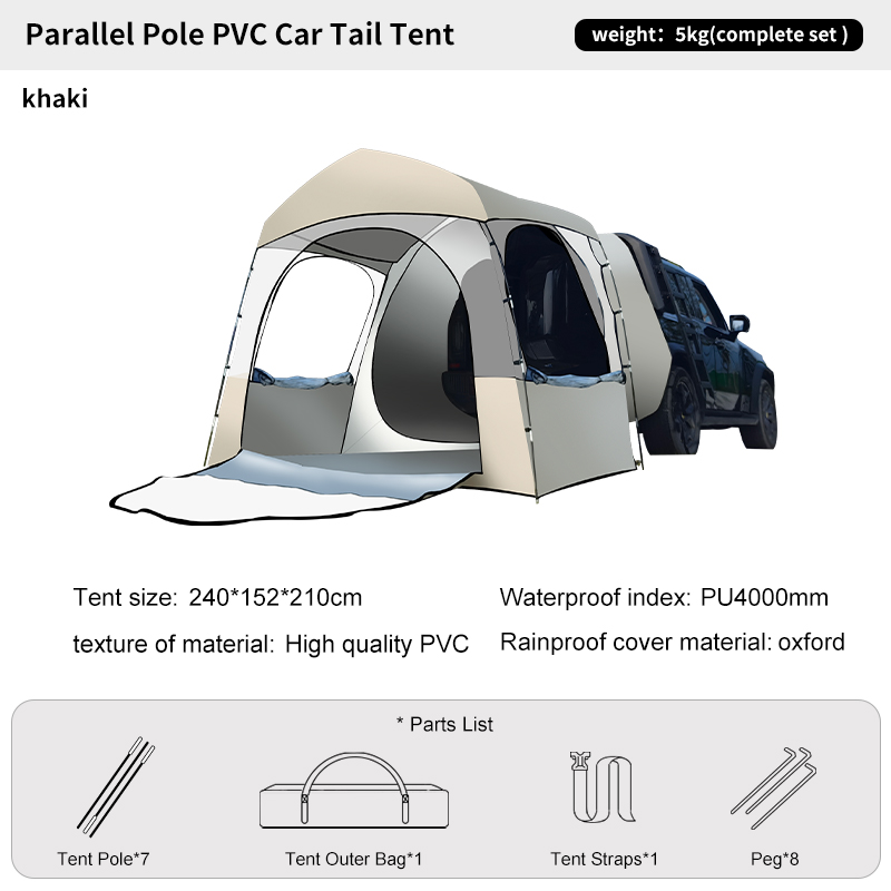 Outdoor Camping Van Tent - Namiot kempingowy dla 3 osób, przezroczysty,