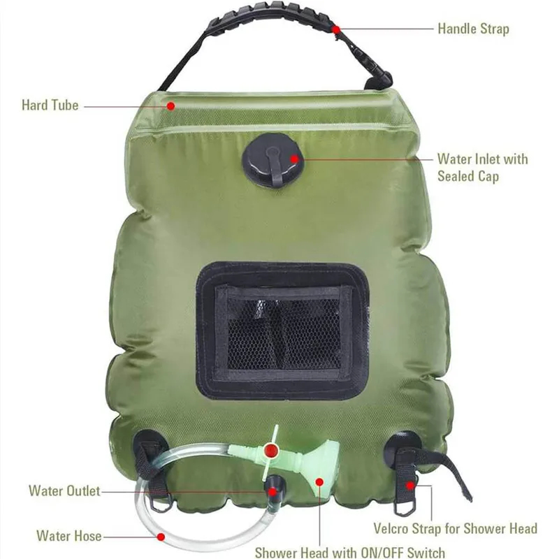 Solarna torba prysznicowa 20L, – Outdoor Camping Hot Water Shower recenzja i cena