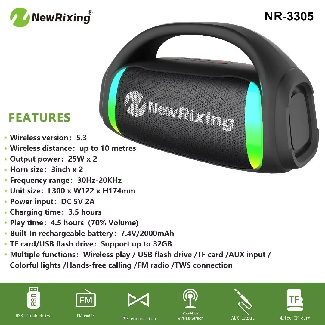 NR-3305 Przenośny Głośnik 50W  – Outdoor Camping Videos recenzja i cena